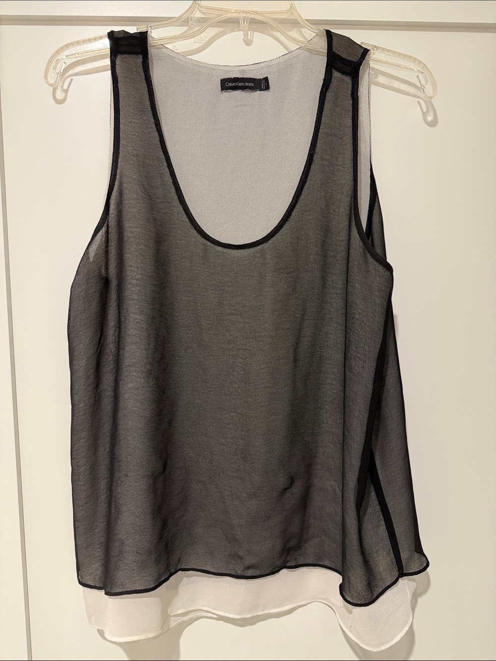 Vintage Women’s Calvin Klein Sheer Black Layered Tank Top Size Large